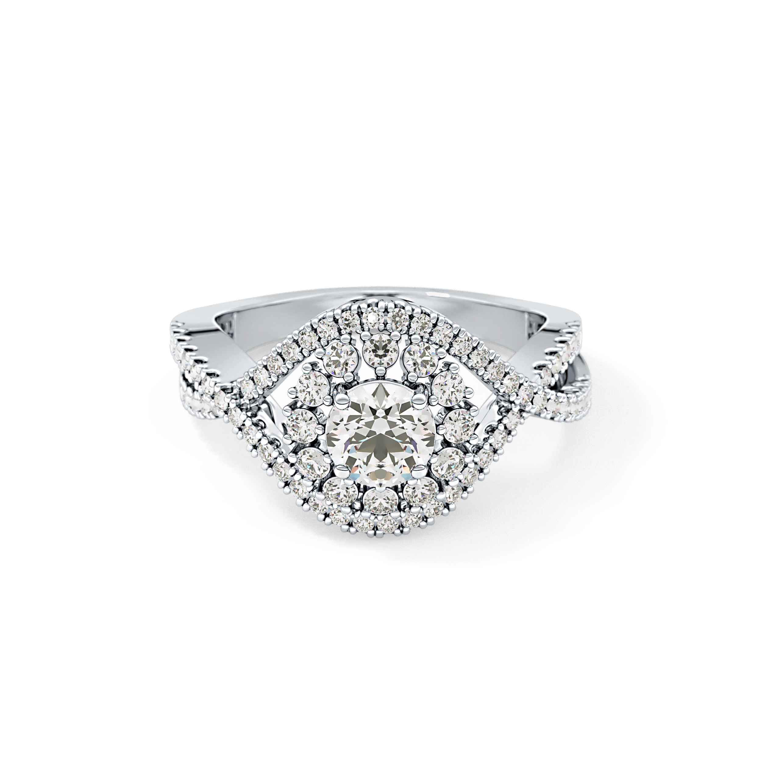 Round Halo & Criss Cross Pave Lab Grown Diamond Engagement Ring