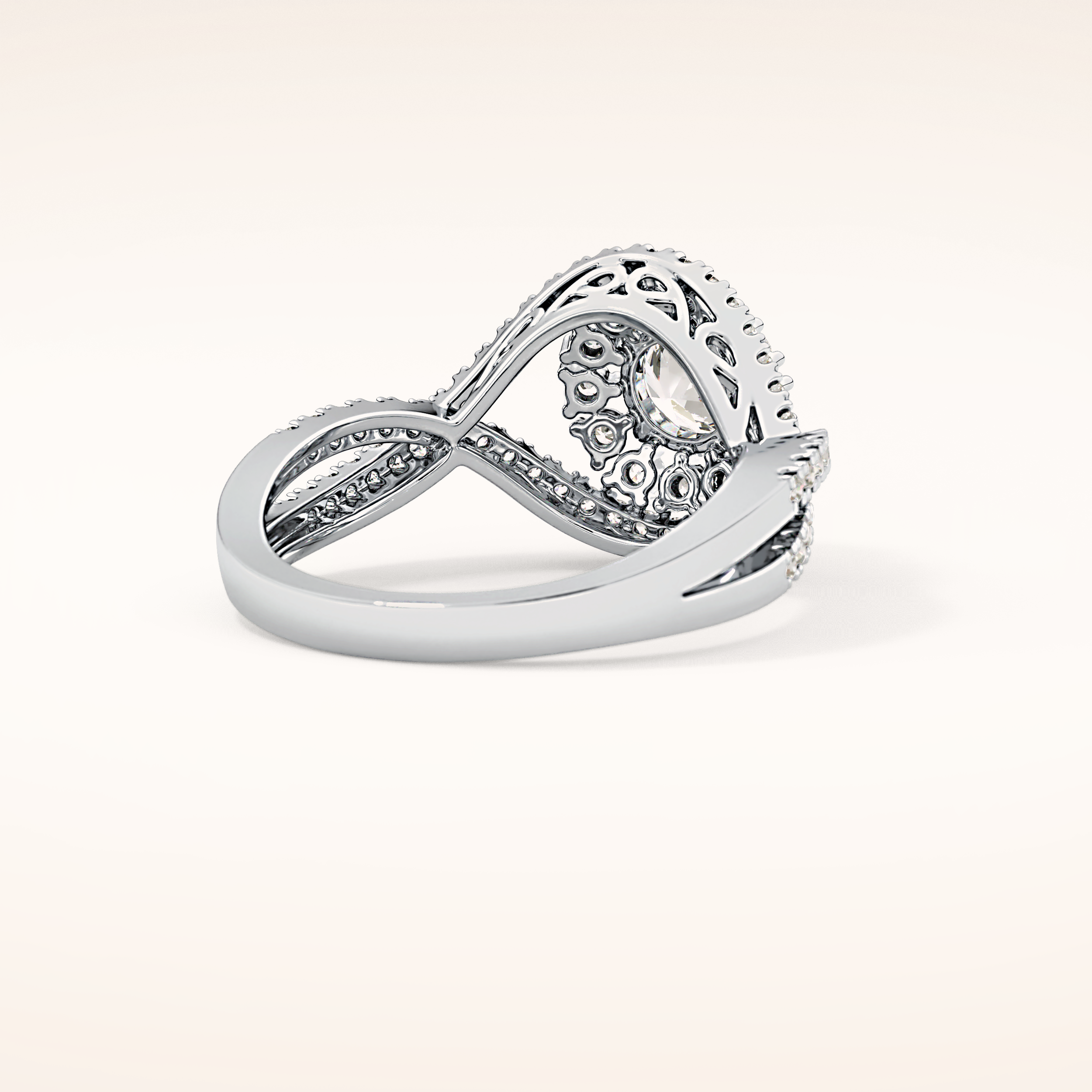 0.45 CT Round Shaped Halo & Criss-Cross Pave Moissanite Engagement Ring