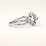 0.45 CT Round Shaped Halo & Criss-Cross Pave Moissanite Engagement Ring