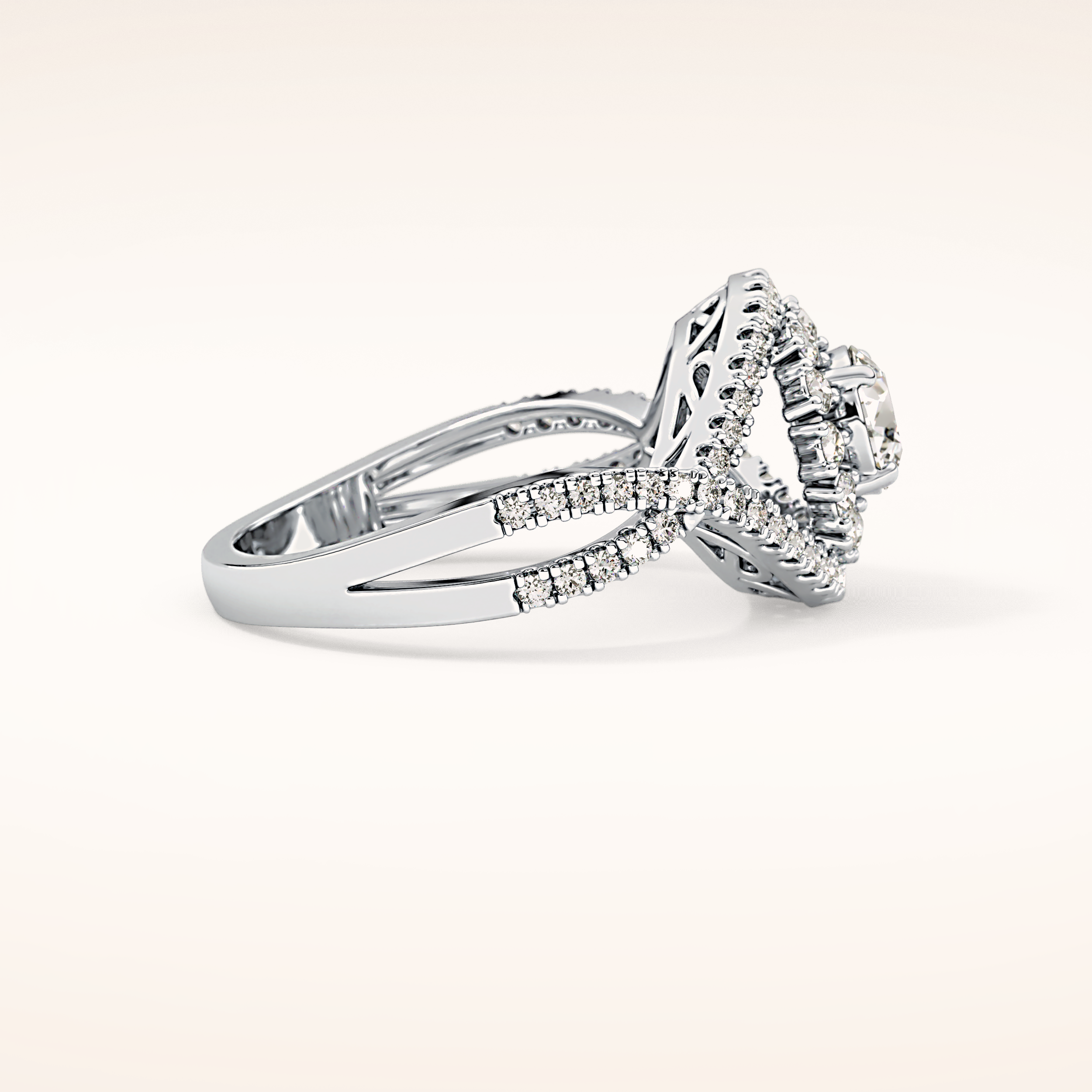 0.45 CT Round Shaped Halo & Criss-Cross Pave Moissanite Engagement Ring
