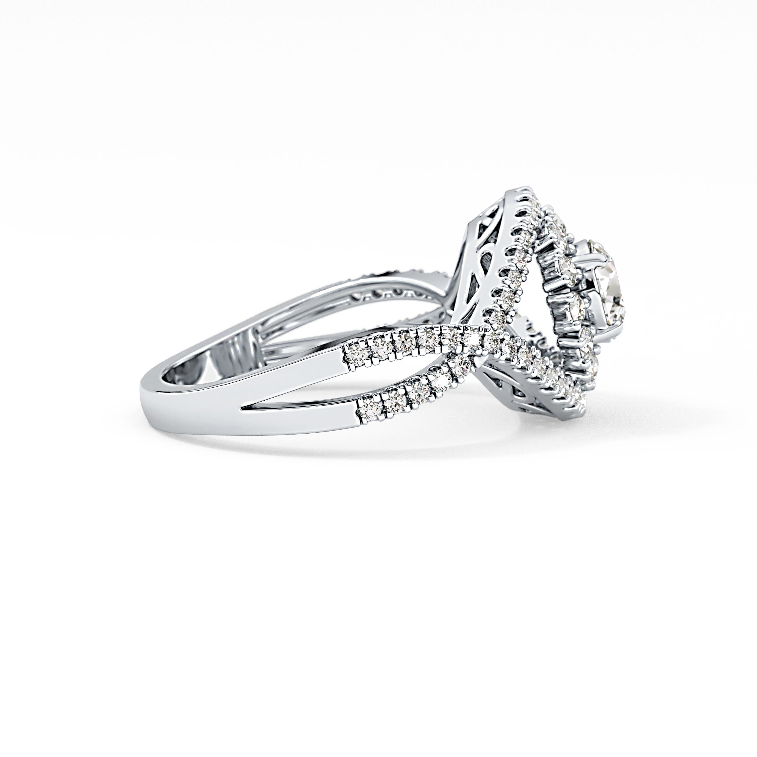 Round Halo & Criss Cross Pave Lab Grown Diamond Engagement Ring