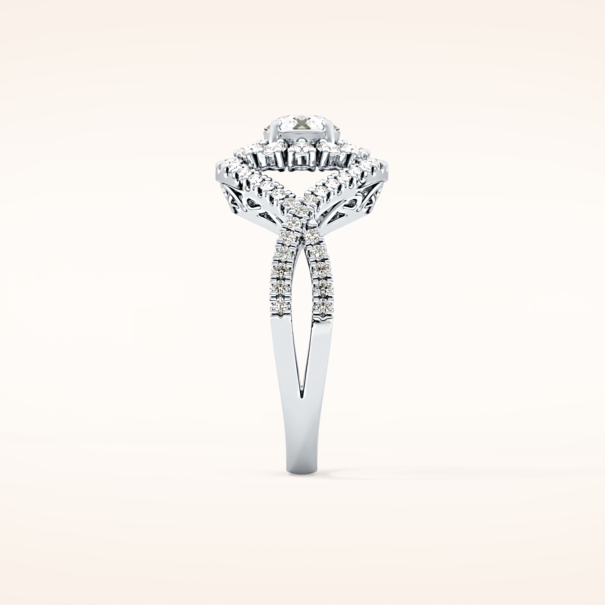 0.45 CT Round Shaped Halo & Criss-Cross Pave Moissanite Engagement Ring