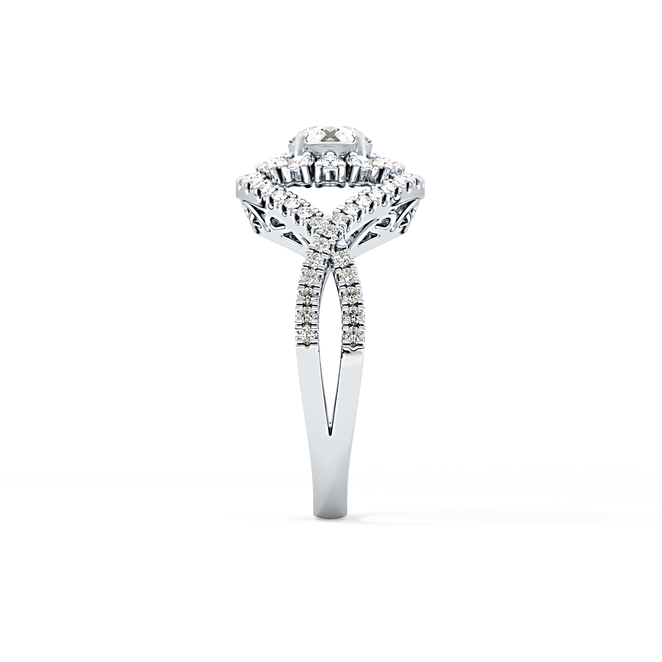 Round Halo & Criss Cross Pave Lab Grown Diamond Engagement Ring