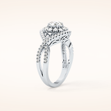 0.45 CT Round Shaped Halo & Criss-Cross Pave Moissanite Engagement Ring
