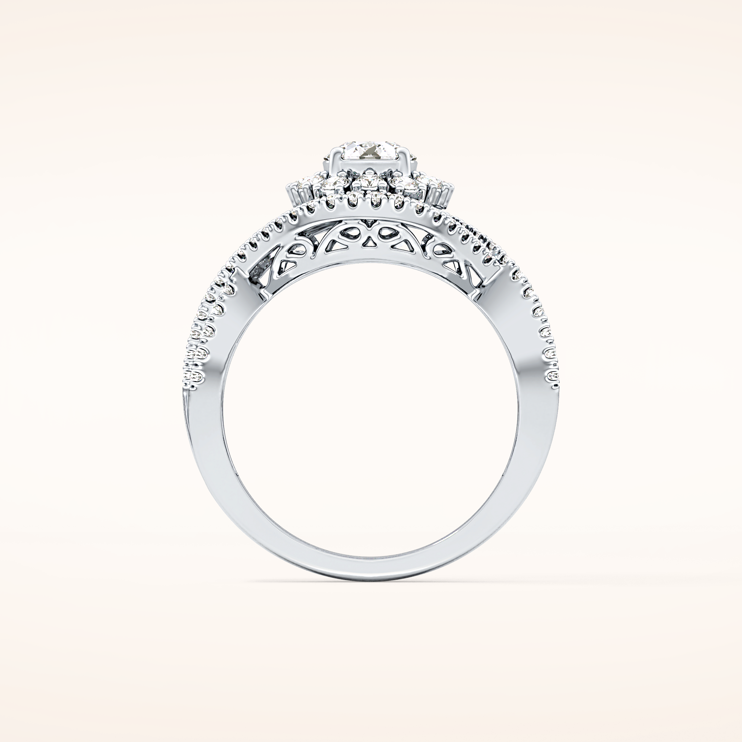 0.45 CT Round Shaped Halo & Criss-Cross Pave Moissanite Engagement Ring