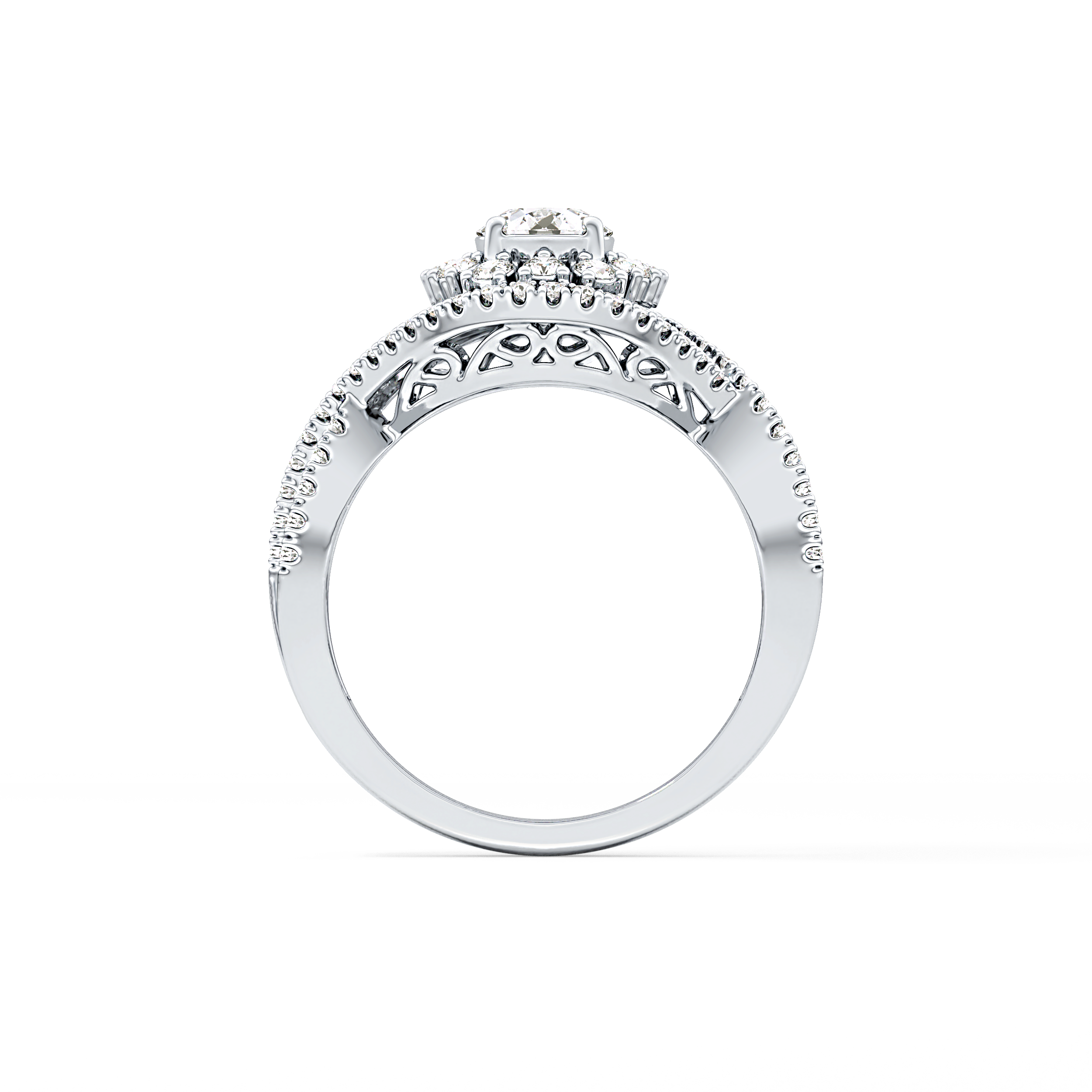 Round Halo & Criss Cross Pave Lab Grown Diamond Engagement Ring