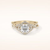 0.95 CT Round Shaped Halo & Twig Pave Moissanite Engagement Ring