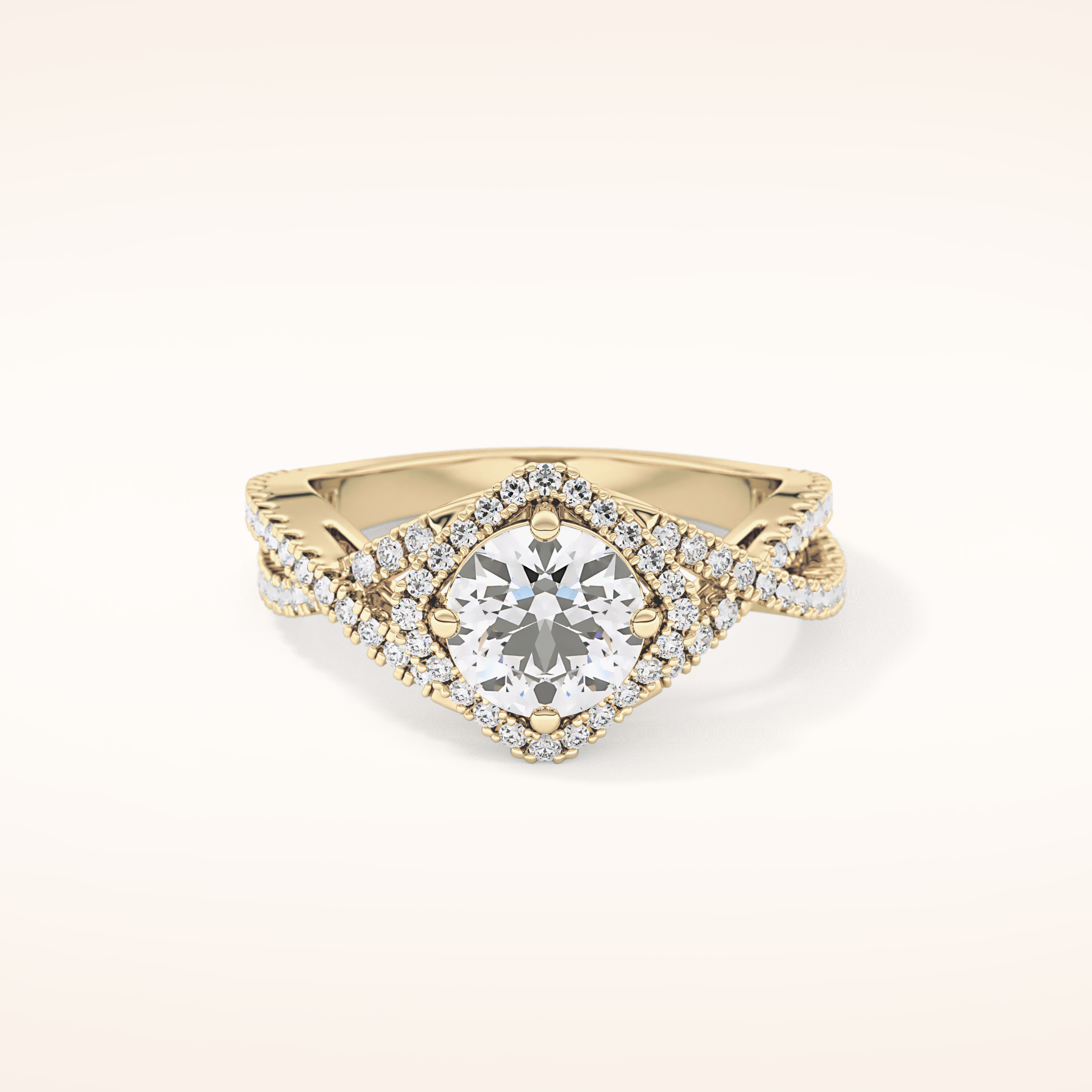0.95 CT Round Shaped Halo & Twig Pave Moissanite Engagement Ring