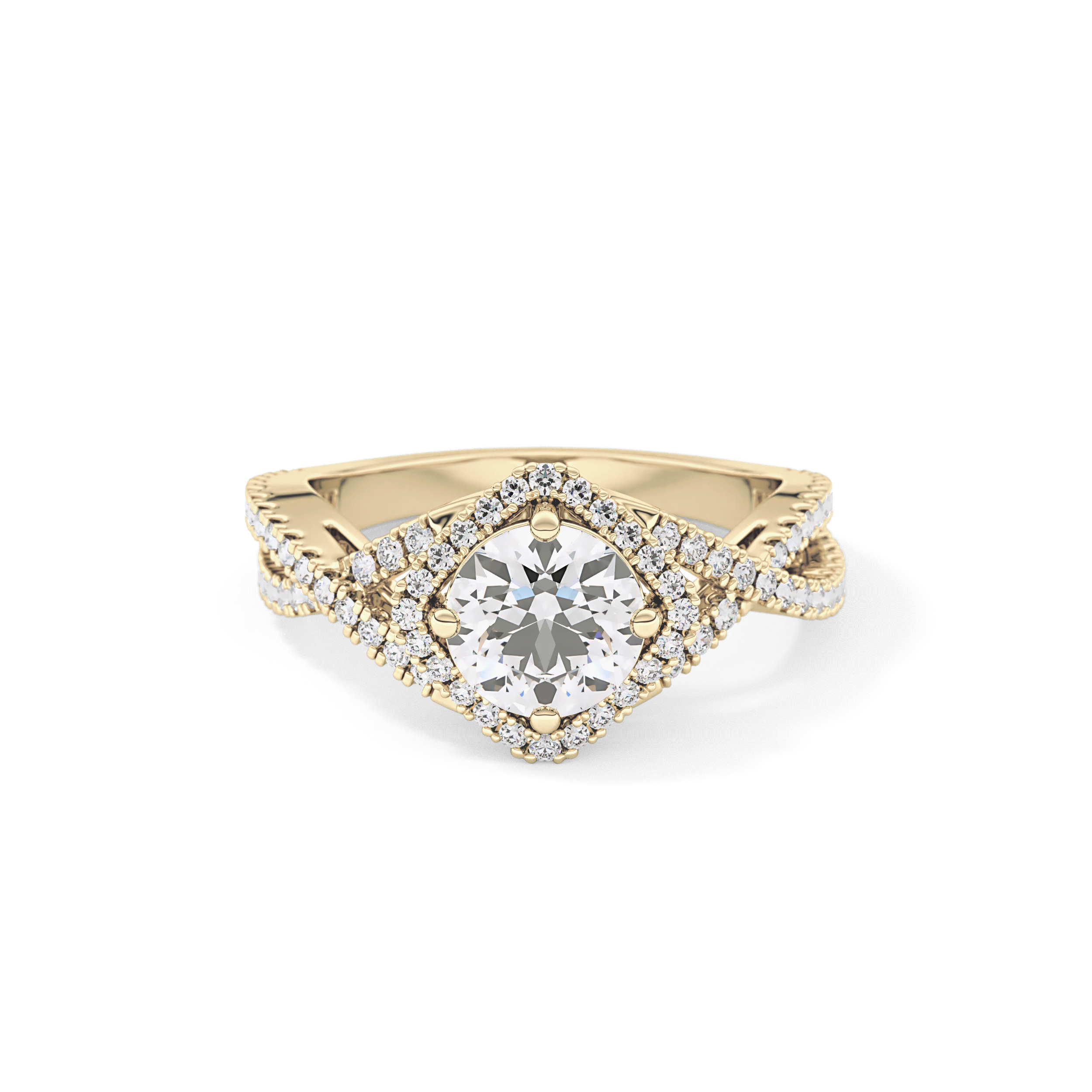 Round Halo Pave Lab Grown Diamond Engagement Ring