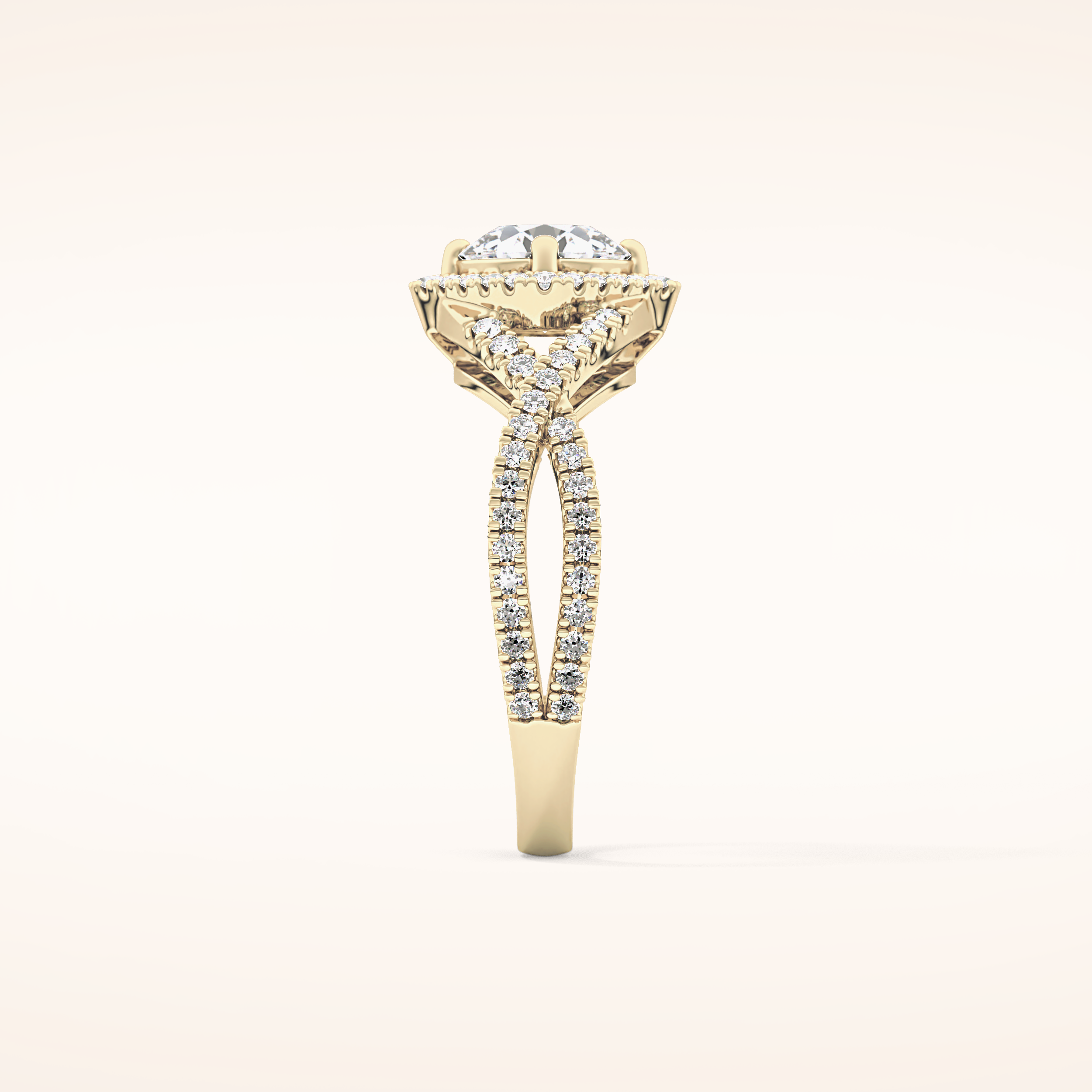 0.95 CT Round Shaped Halo & Twig Pave Moissanite Engagement Ring