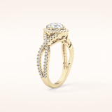 0.95 CT Round Shaped Halo & Twig Pave Moissanite Engagement Ring