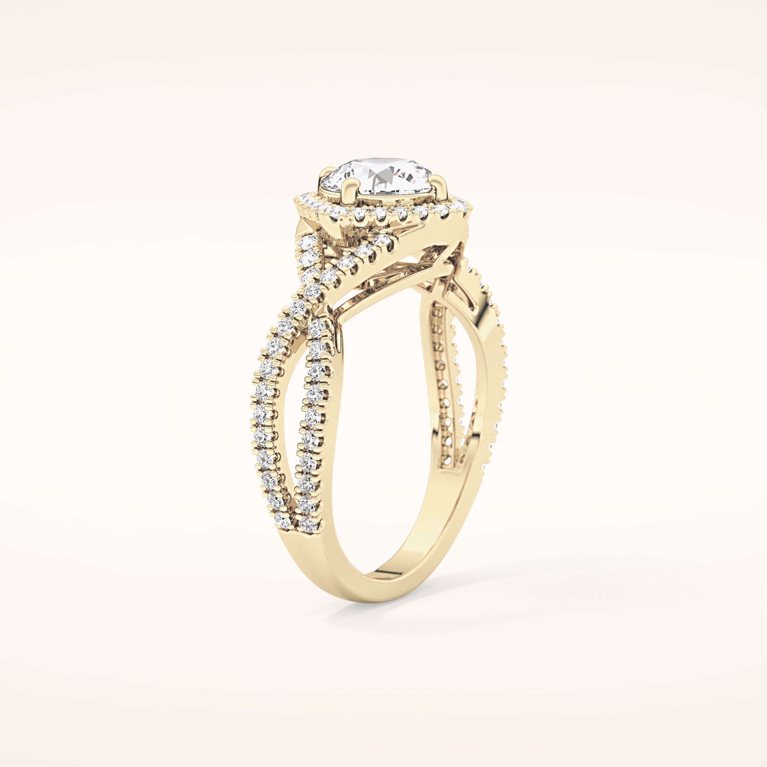 0.95 CT Round Shaped Halo & Twig Pave Moissanite Engagement Ring