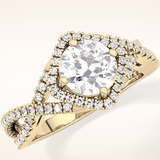 0.95 CT Round Shaped Halo & Twig Pave Moissanite Engagement Ring