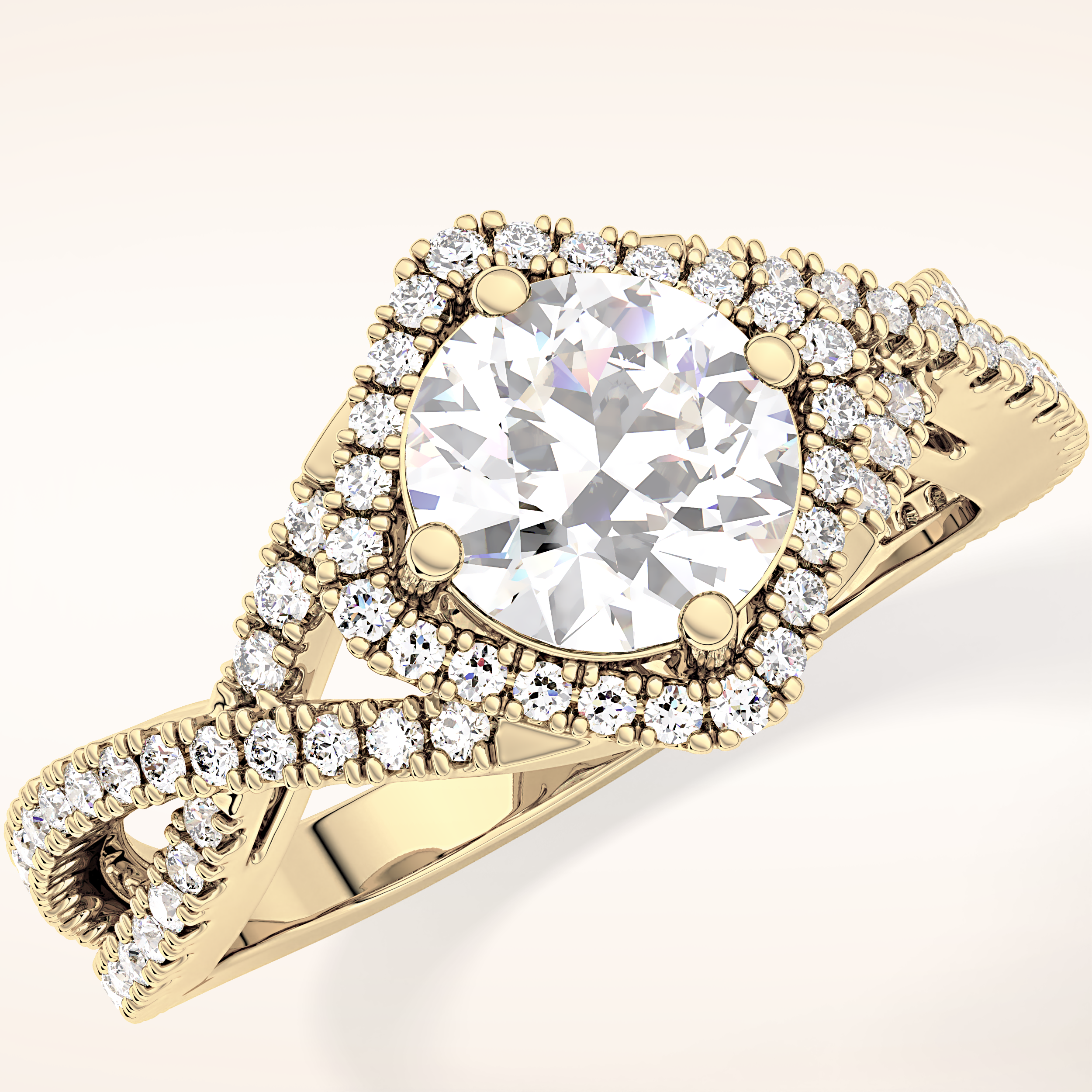 0.95 CT Round Shaped Halo & Twig Pave Moissanite Engagement Ring