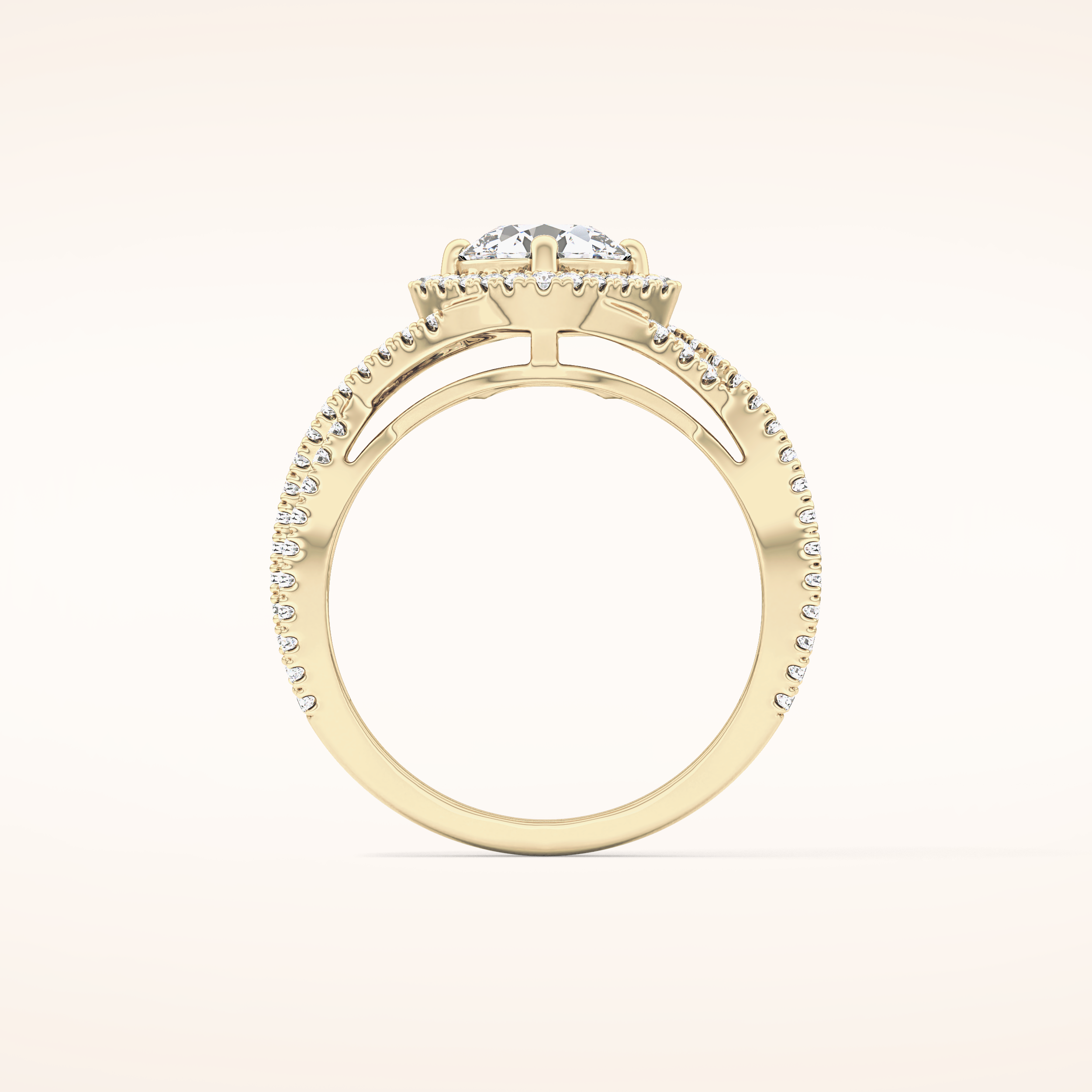 0.95 CT Round Shaped Halo & Twig Pave Moissanite Engagement Ring