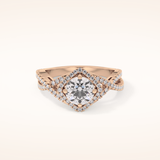 0.95 CT Round Shaped Halo & Twig Pave Moissanite Engagement Ring