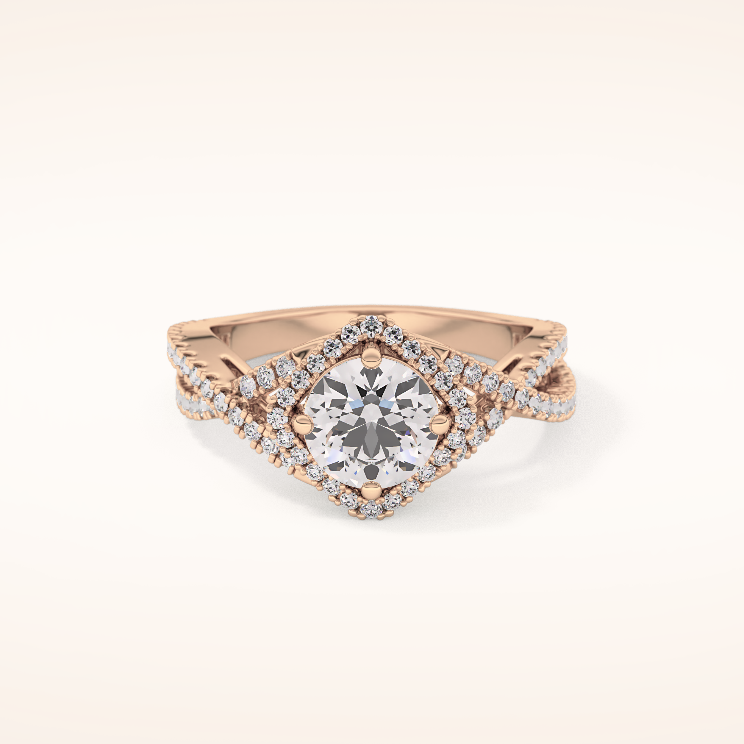 0.95 CT Round Shaped Halo & Twig Pave Moissanite Engagement Ring