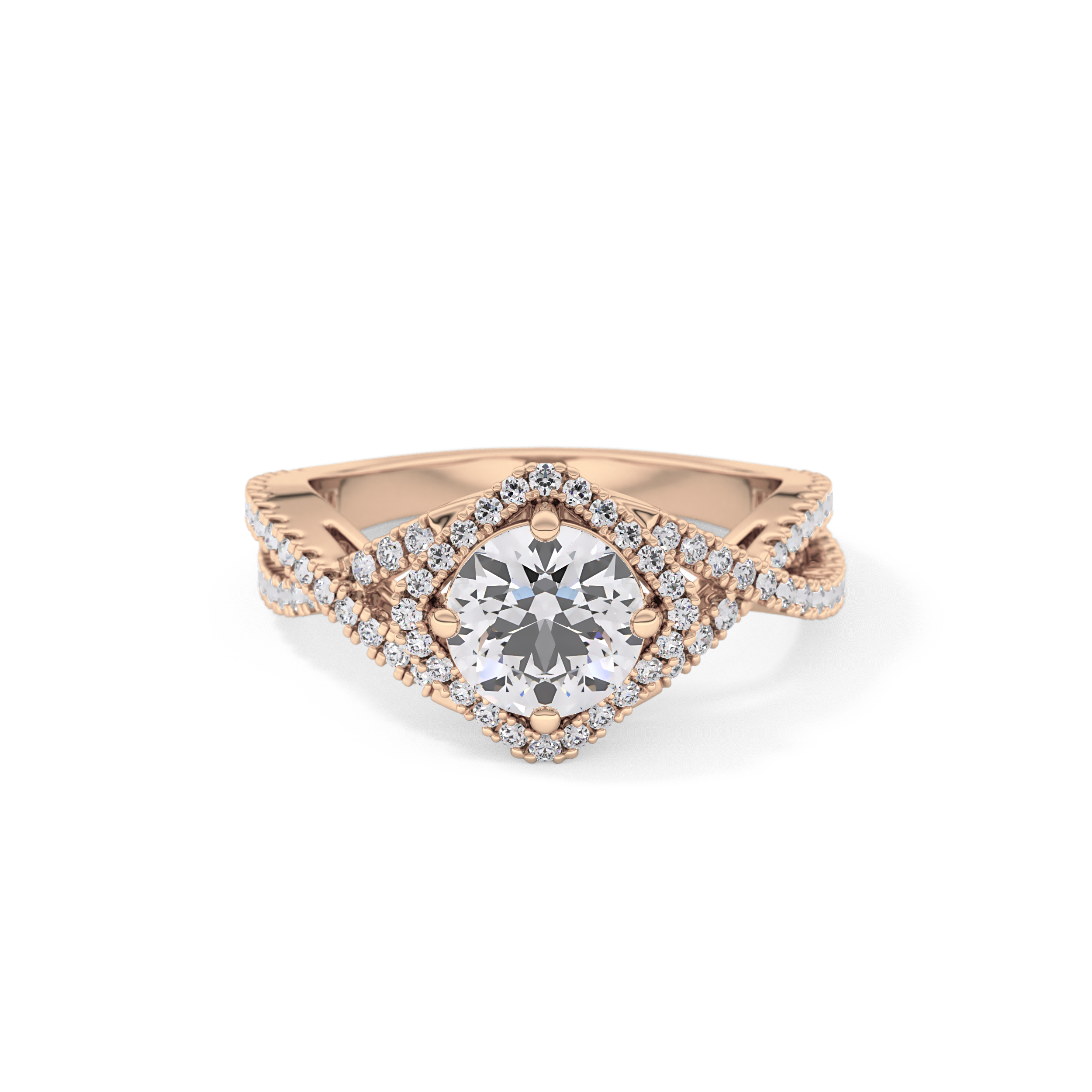 Round Halo Pave Lab Grown Diamond Engagement Ring