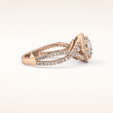 0.95 CT Round Shaped Halo & Twig Pave Moissanite Engagement Ring