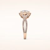 0.95 CT Round Shaped Halo & Twig Pave Moissanite Engagement Ring