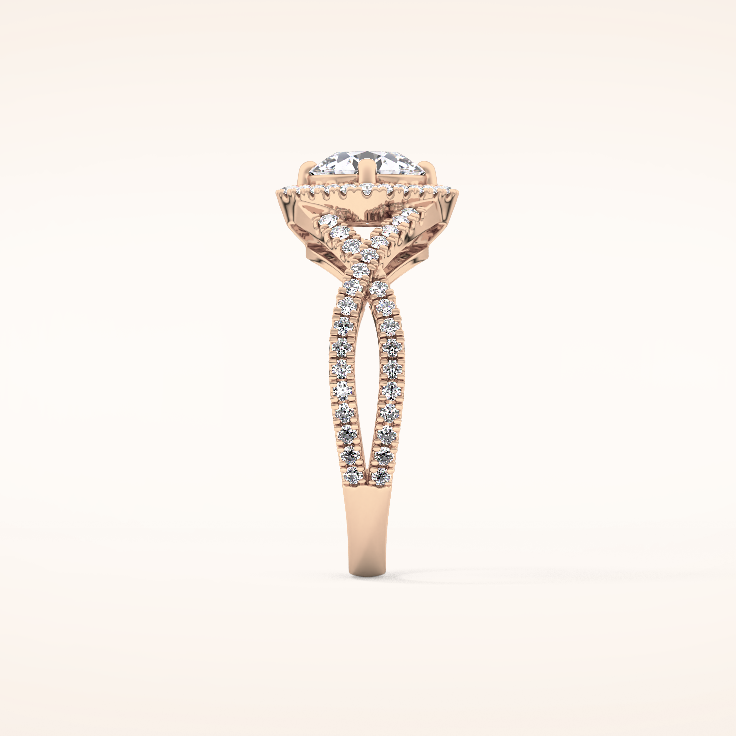 0.95 CT Round Shaped Halo & Twig Pave Moissanite Engagement Ring
