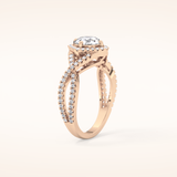 0.95 CT Round Shaped Halo & Twig Pave Moissanite Engagement Ring