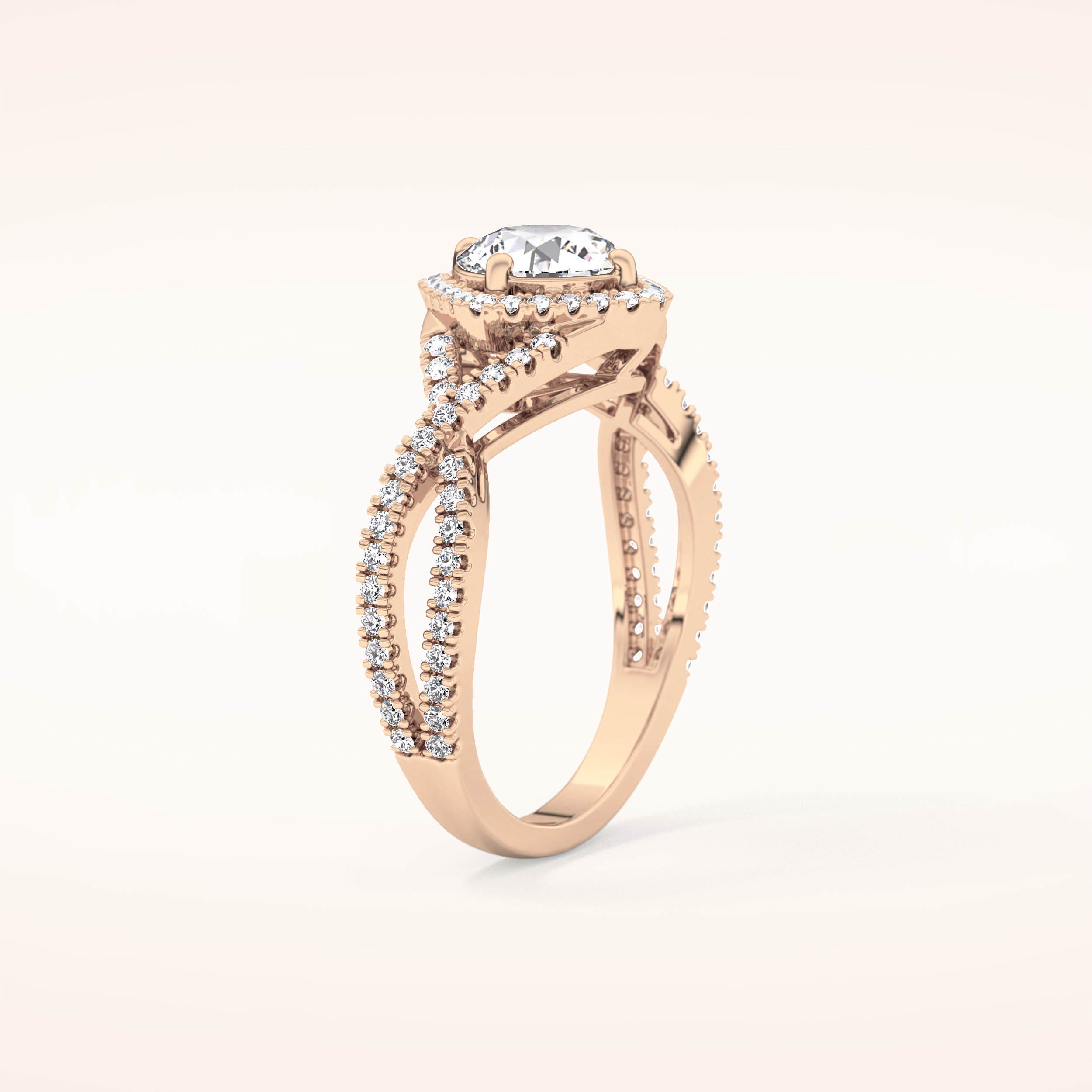 0.95 CT Round Shaped Halo & Twig Pave Moissanite Engagement Ring