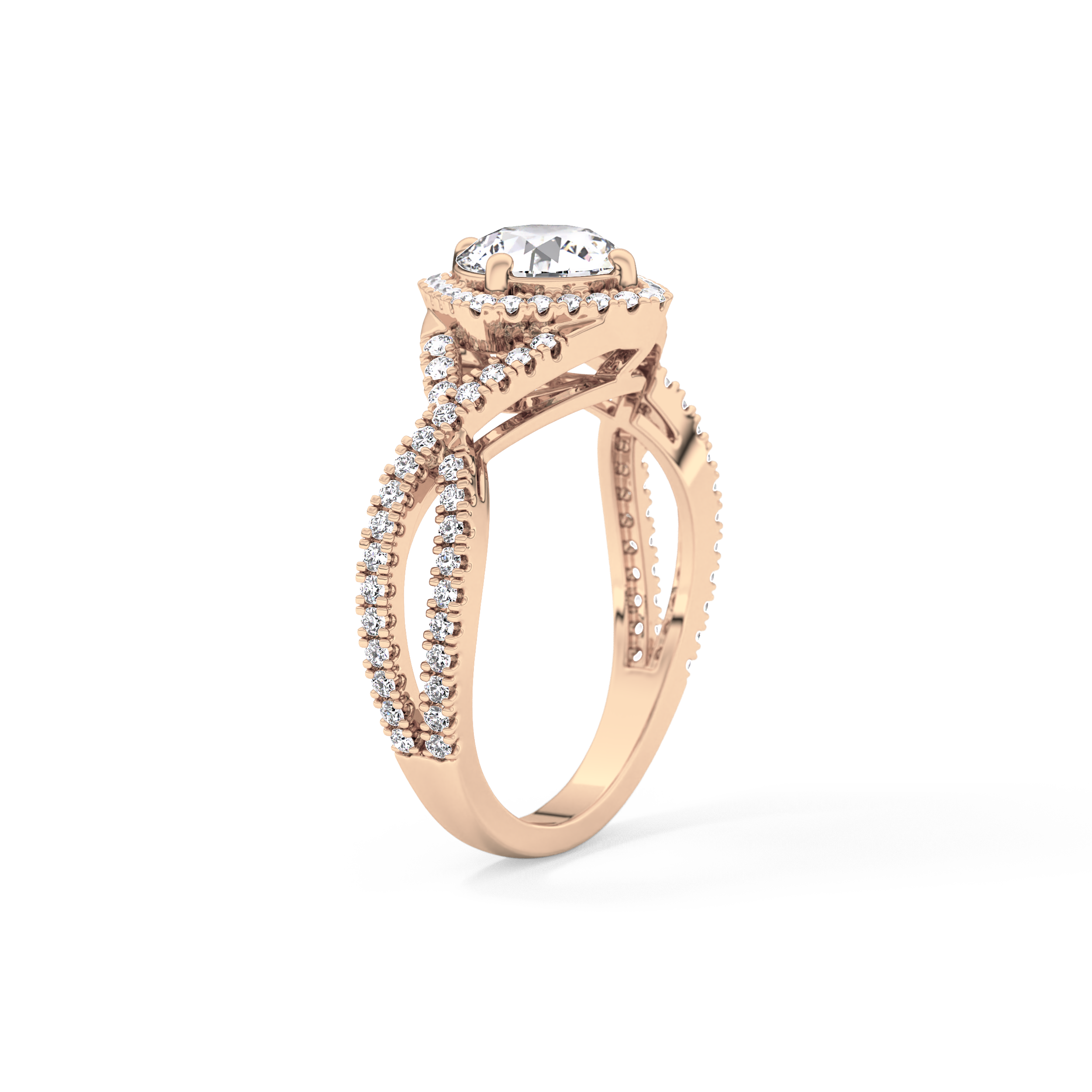 Round Halo Pave Lab Grown Diamond Engagement Ring