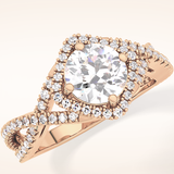 0.95 CT Round Shaped Halo & Twig Pave Moissanite Engagement Ring