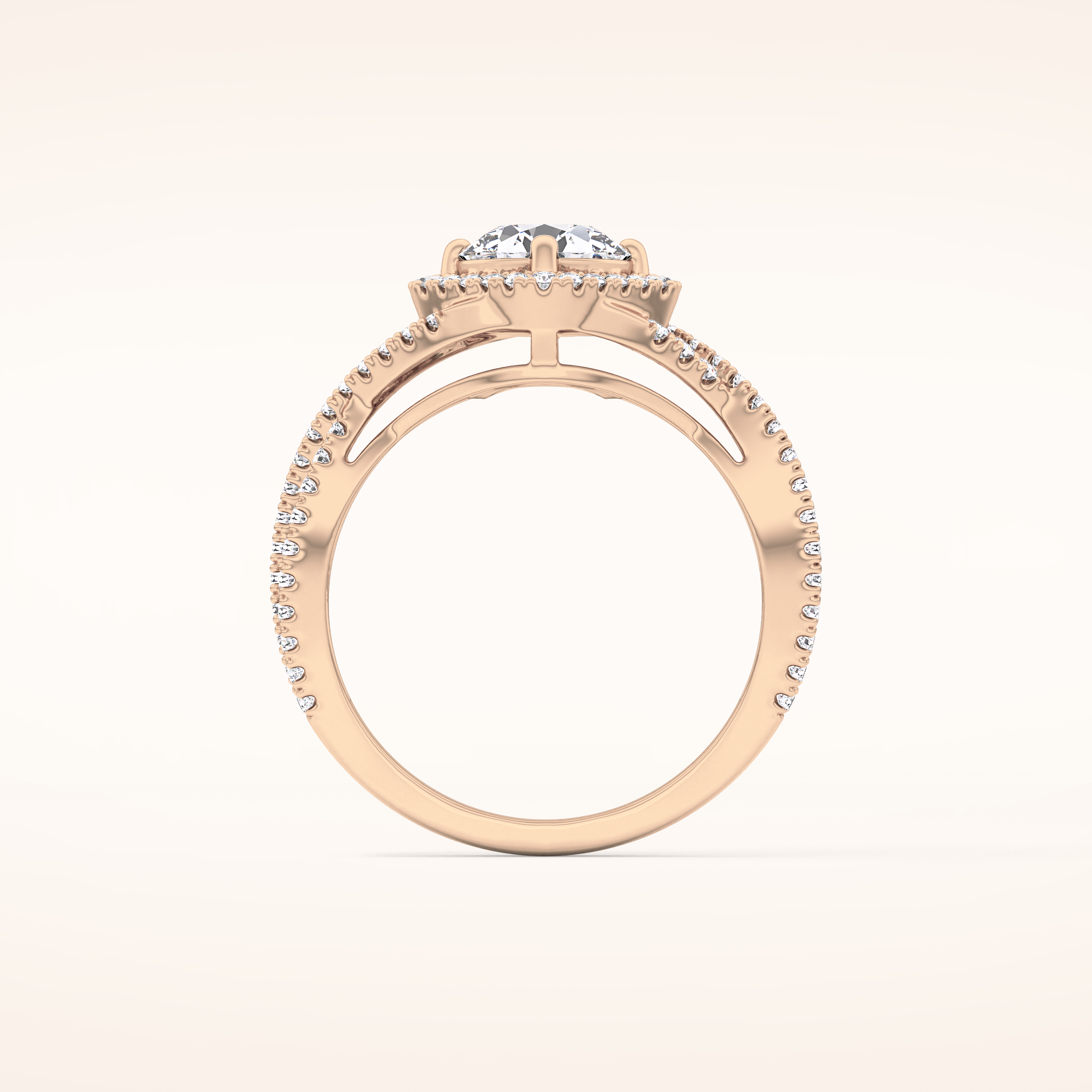 0.95 CT Round Shaped Halo & Twig Pave Moissanite Engagement Ring