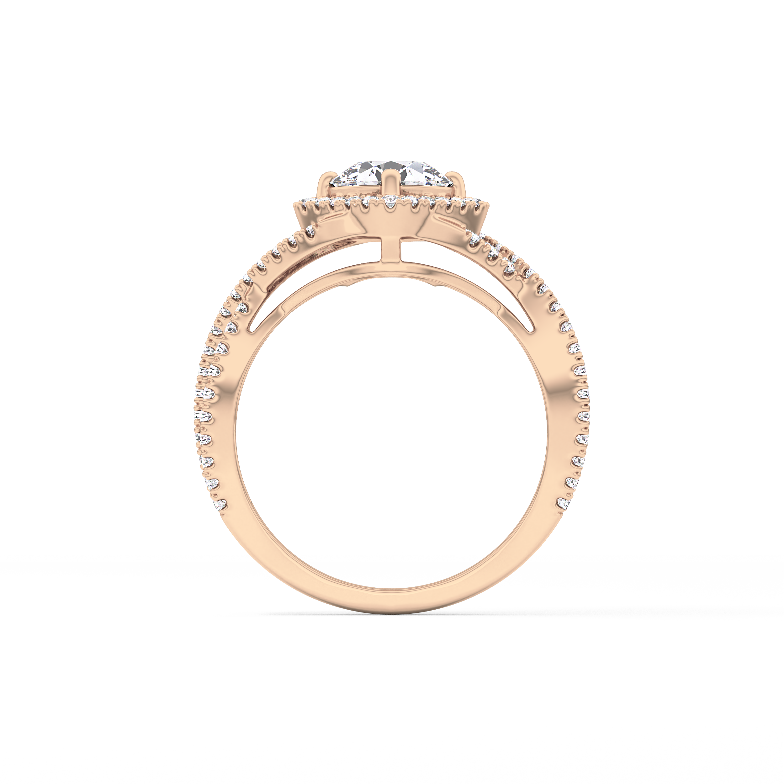 Round Halo Pave Lab Grown Diamond Engagement Ring