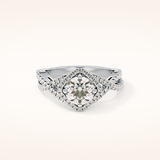 0.95 CT Round Shaped Halo & Twig Pave Moissanite Engagement Ring