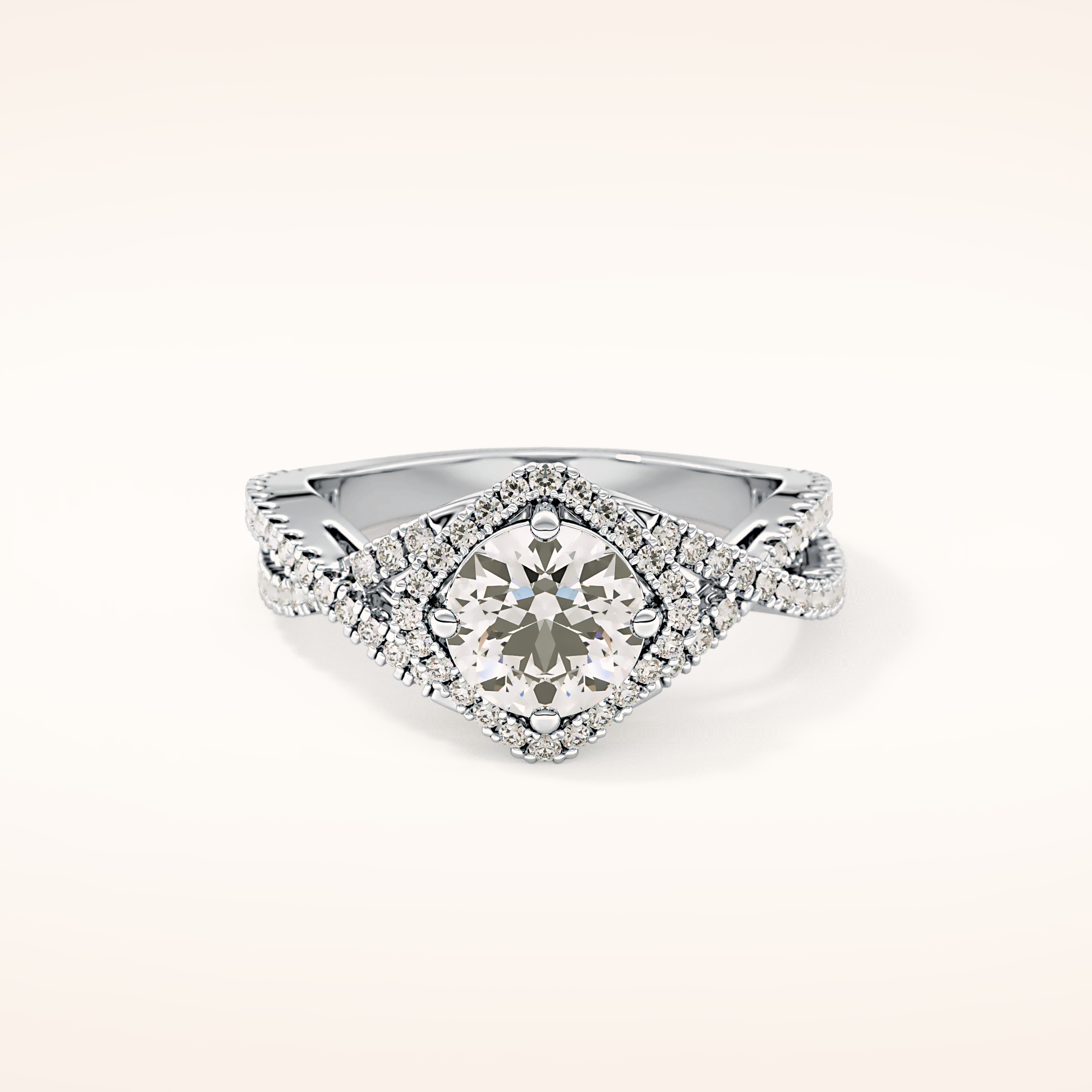 0.95 CT Round Shaped Halo & Twig Pave Moissanite Engagement Ring
