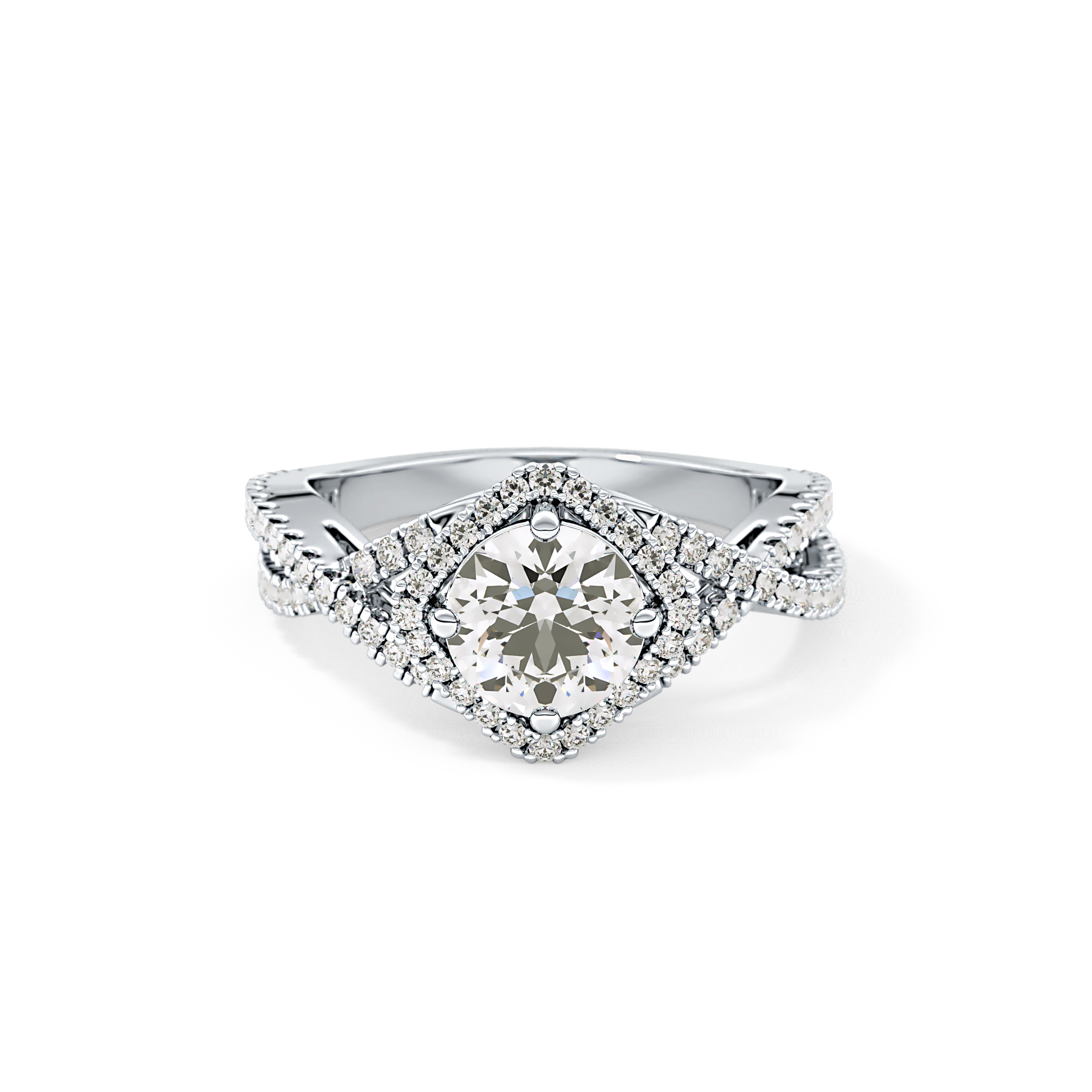 Round Halo Pave Lab Grown Diamond Engagement Ring