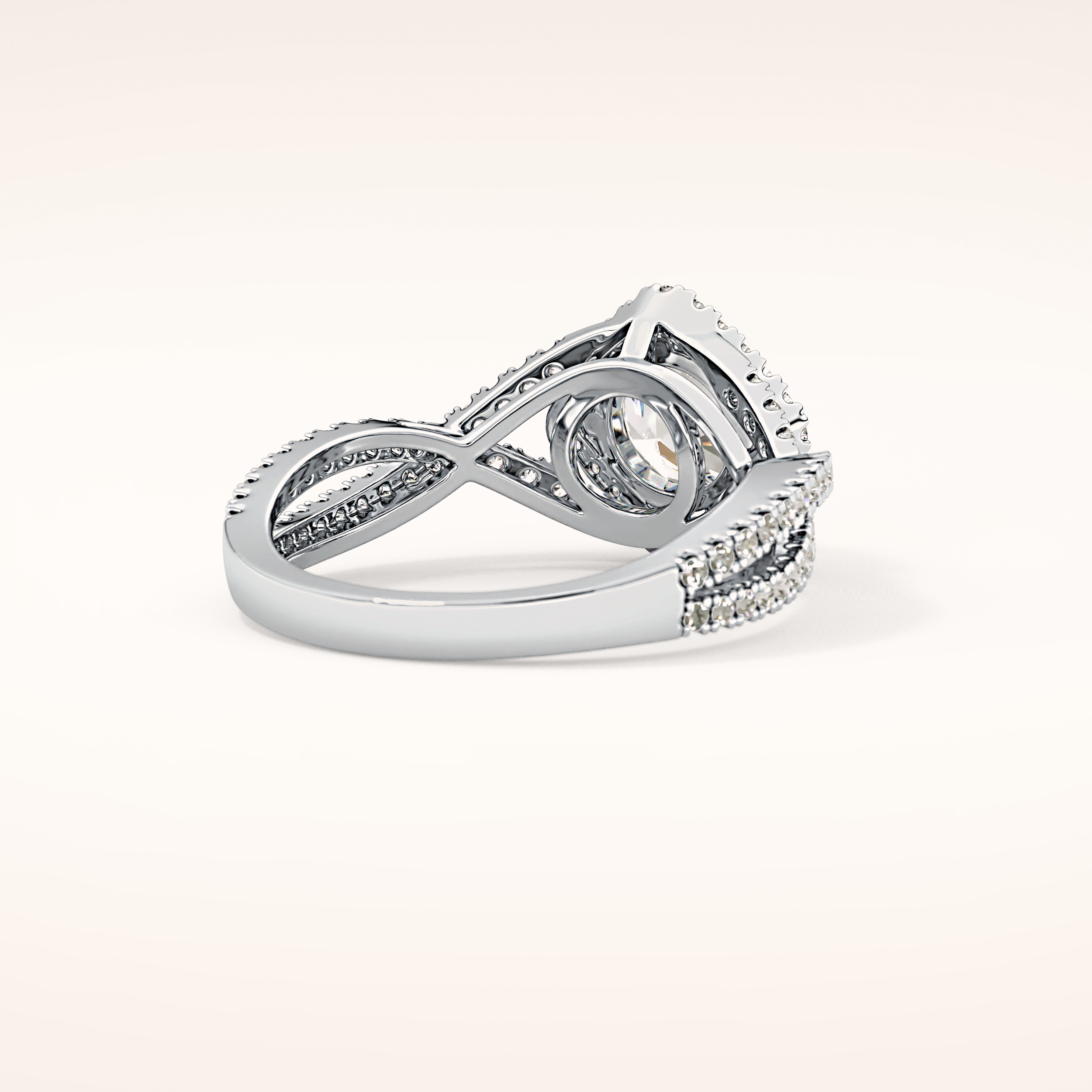 0.95 CT Round Shaped Halo & Twig Pave Moissanite Engagement Ring