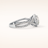 0.95 CT Round Shaped Halo & Twig Pave Moissanite Engagement Ring