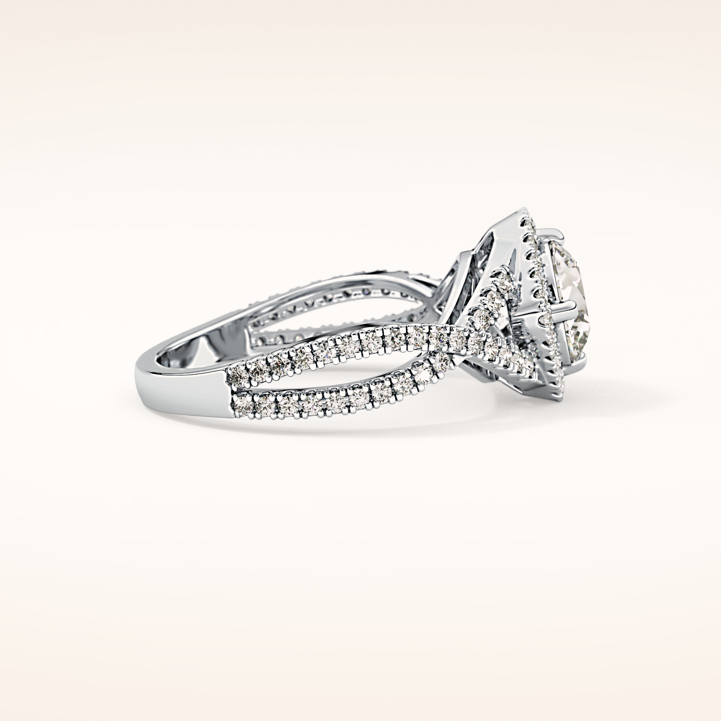 0.95 CT Round Shaped Halo & Twig Pave Moissanite Engagement Ring