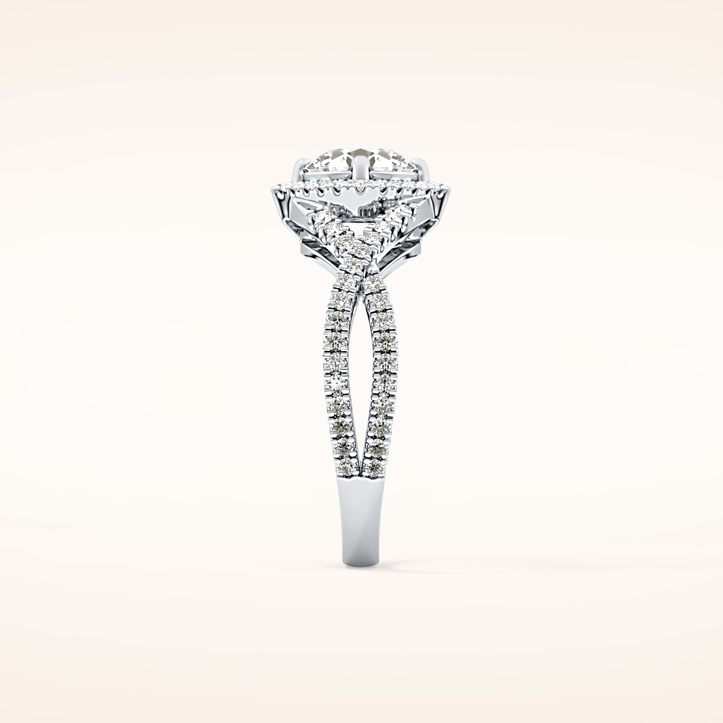 0.95 CT Round Shaped Halo & Twig Pave Moissanite Engagement Ring