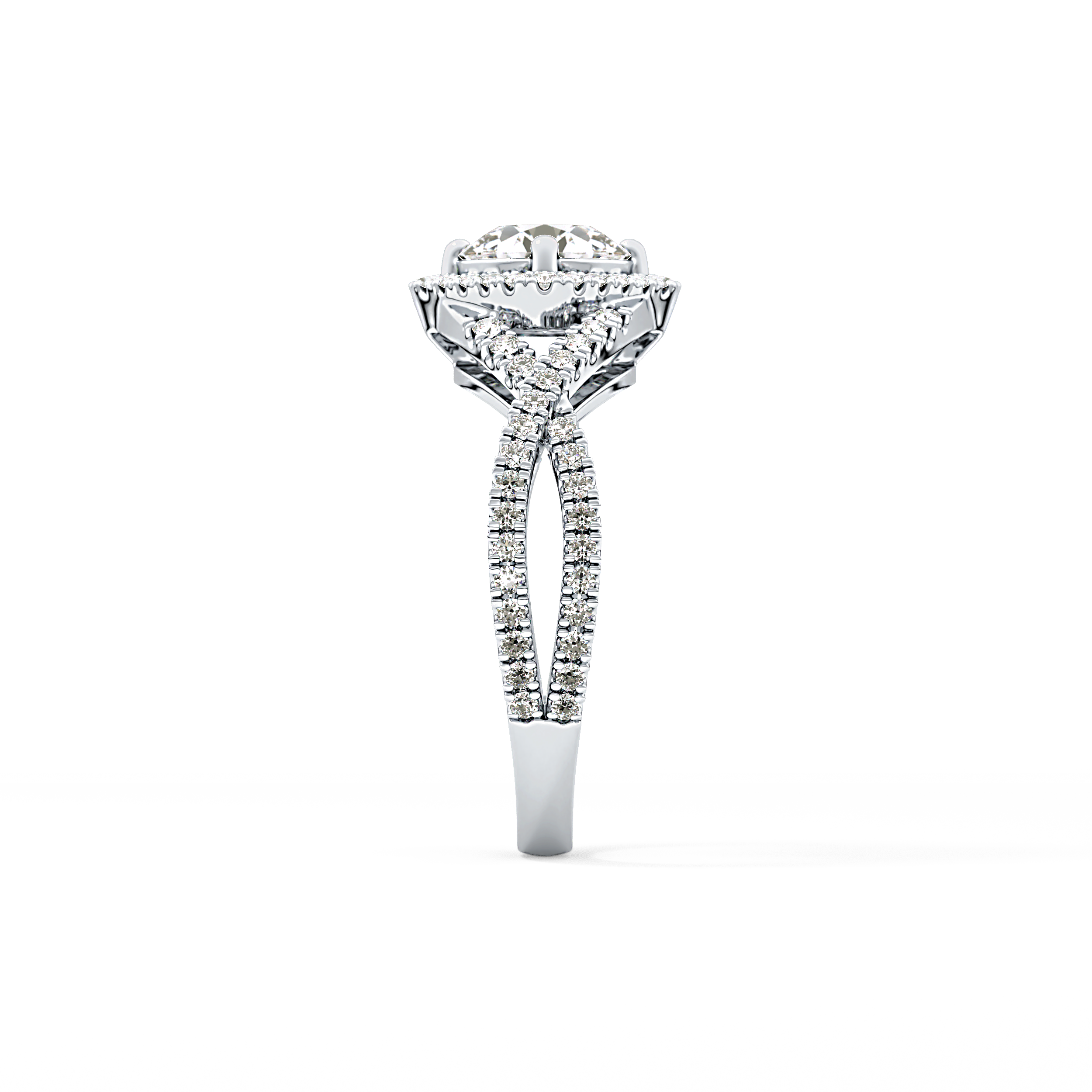 Round Halo Pave Lab Grown Diamond Engagement Ring