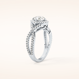 0.95 CT Round Shaped Halo & Twig Pave Moissanite Engagement Ring