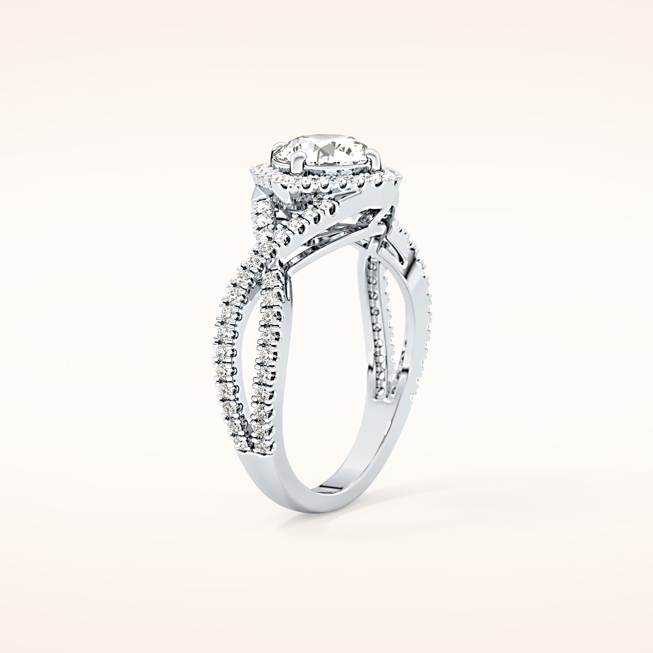 0.95 CT Round Shaped Halo & Twig Pave Moissanite Engagement Ring