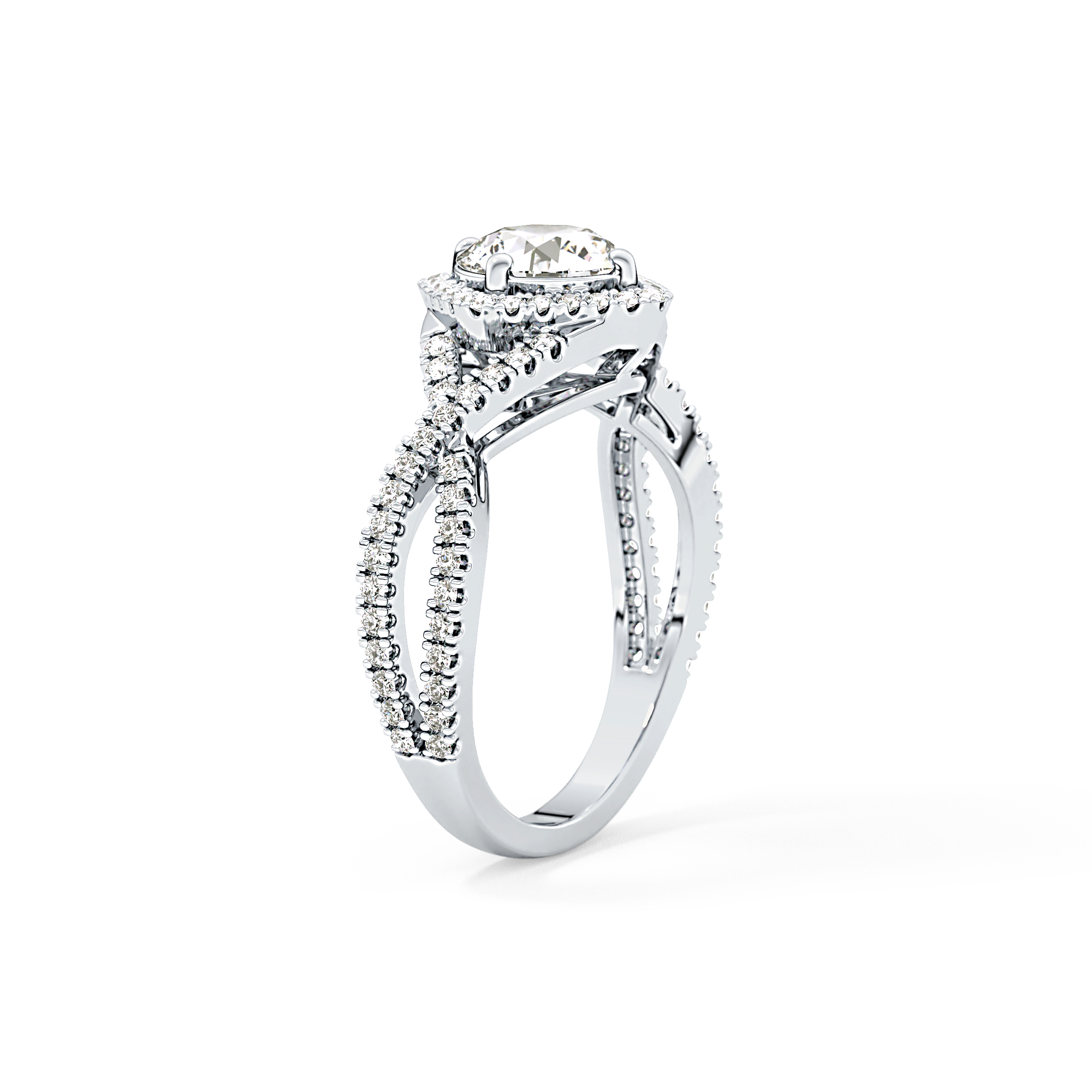 Round Halo Pave Lab Grown Diamond Engagement Ring