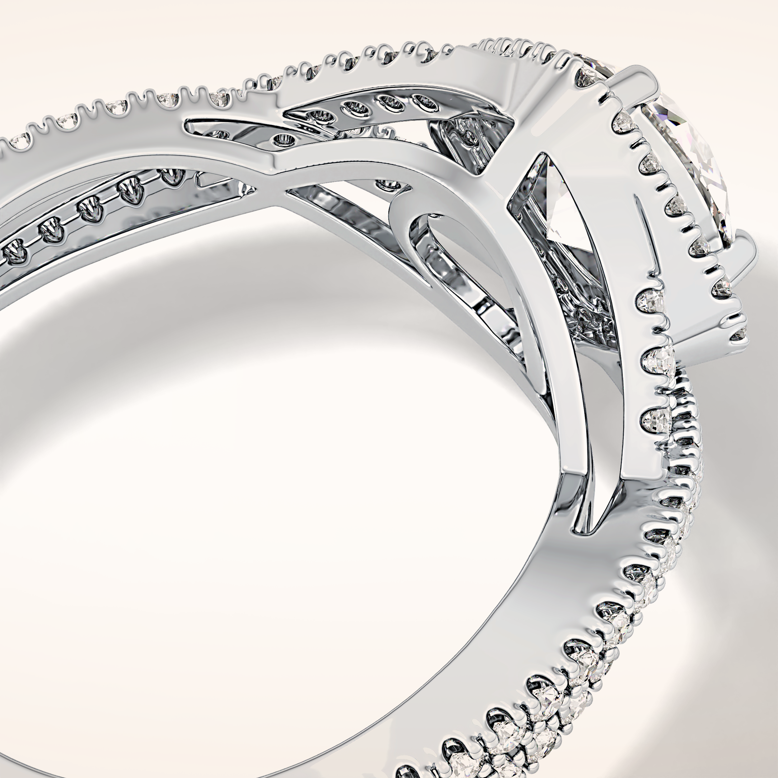0.95 CT Round Shaped Halo & Twig Pave Moissanite Engagement Ring