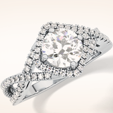 0.95 CT Round Shaped Halo & Twig Pave Moissanite Engagement Ring