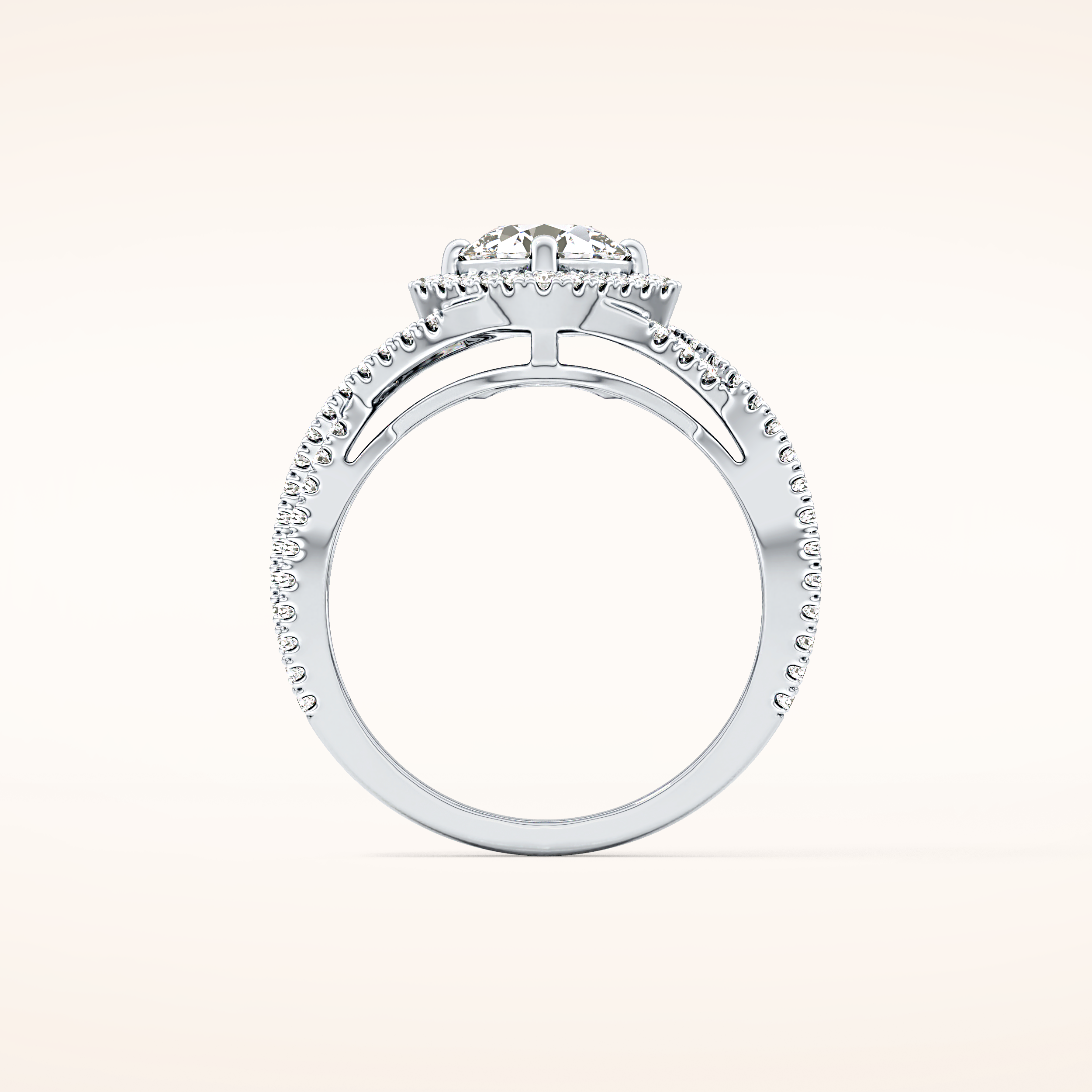 0.95 CT Round Shaped Halo & Twig Pave Moissanite Engagement Ring