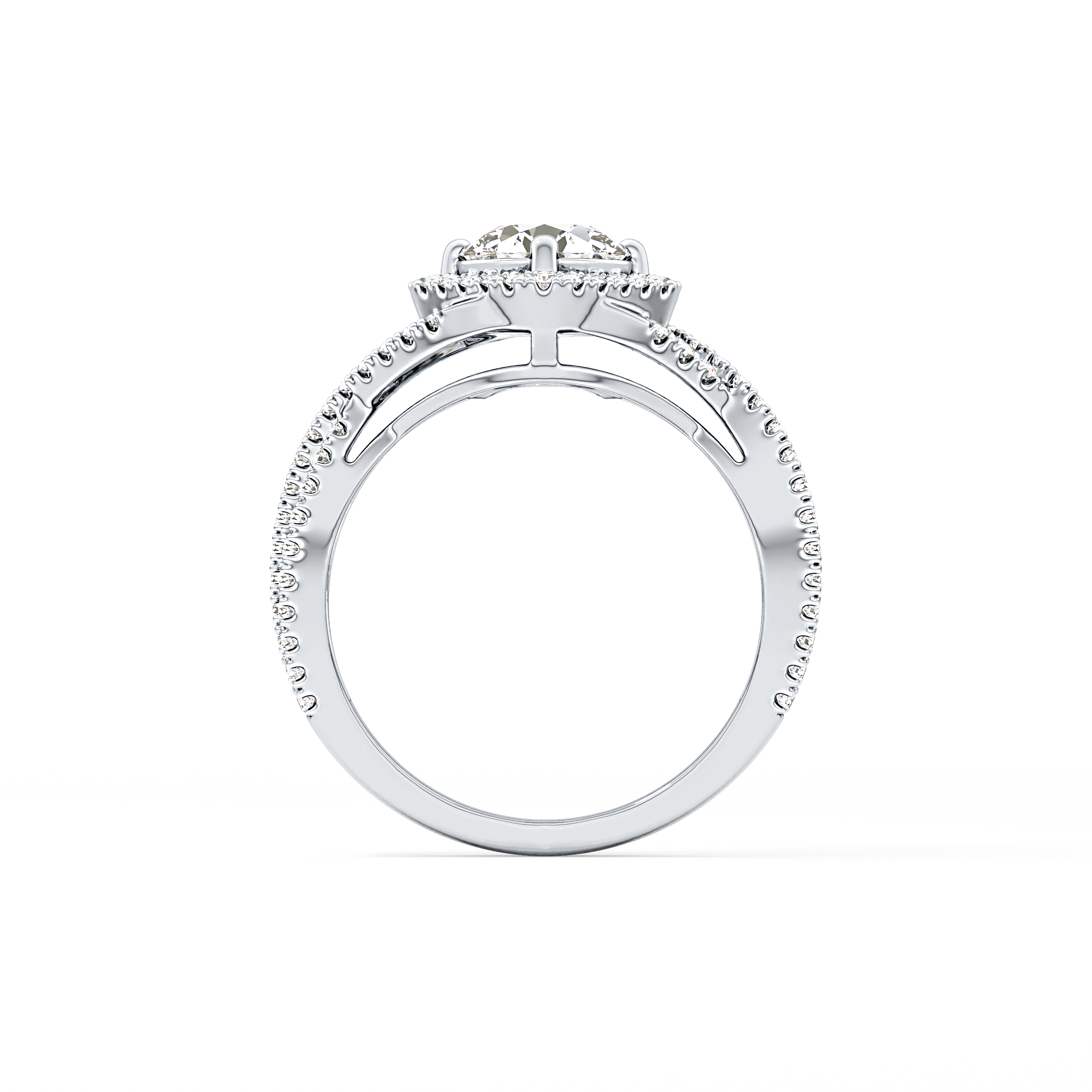 Round Halo Pave Lab Grown Diamond Engagement Ring