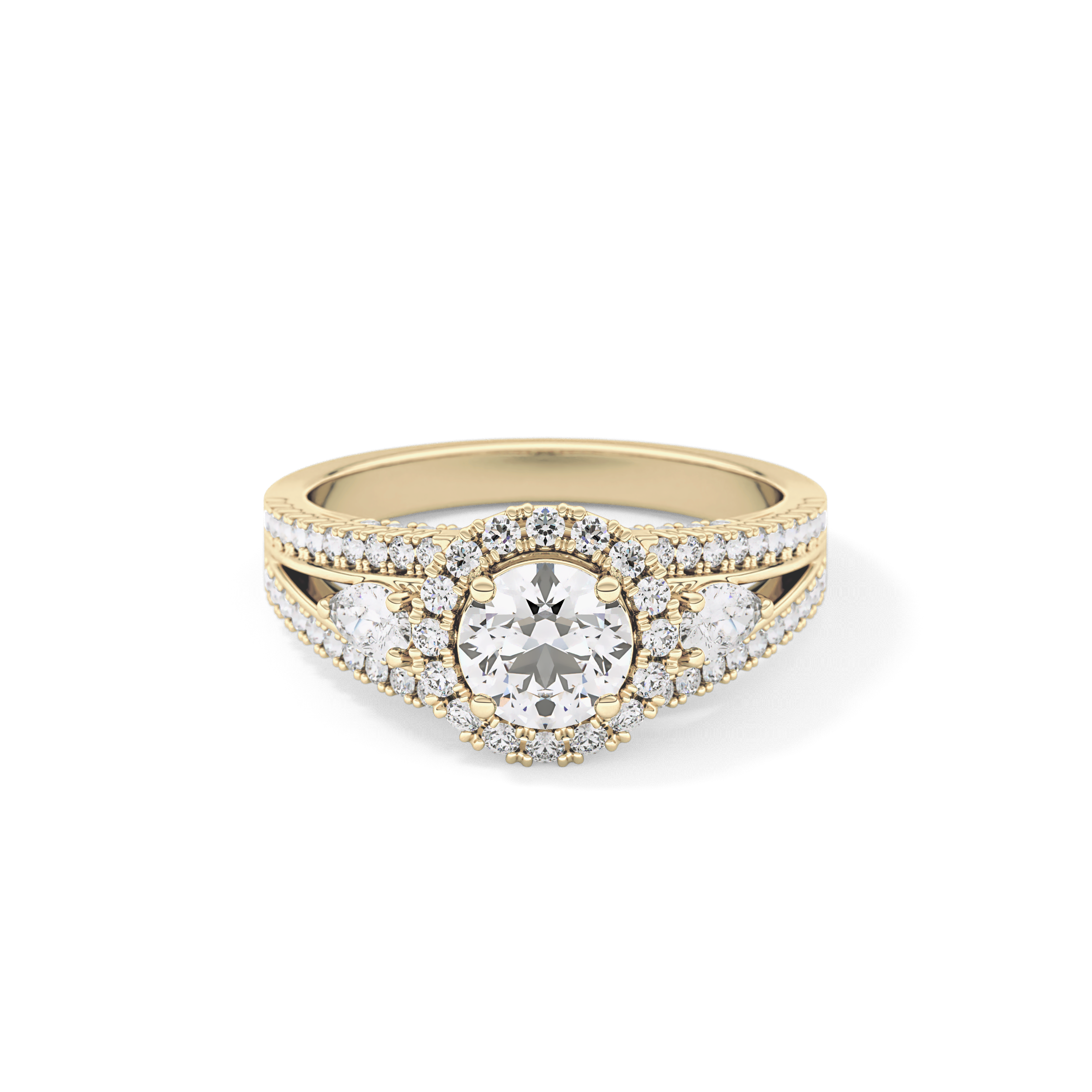 Round Halo & Split Shank Pave Lab Grown Diamond Engagement Ring