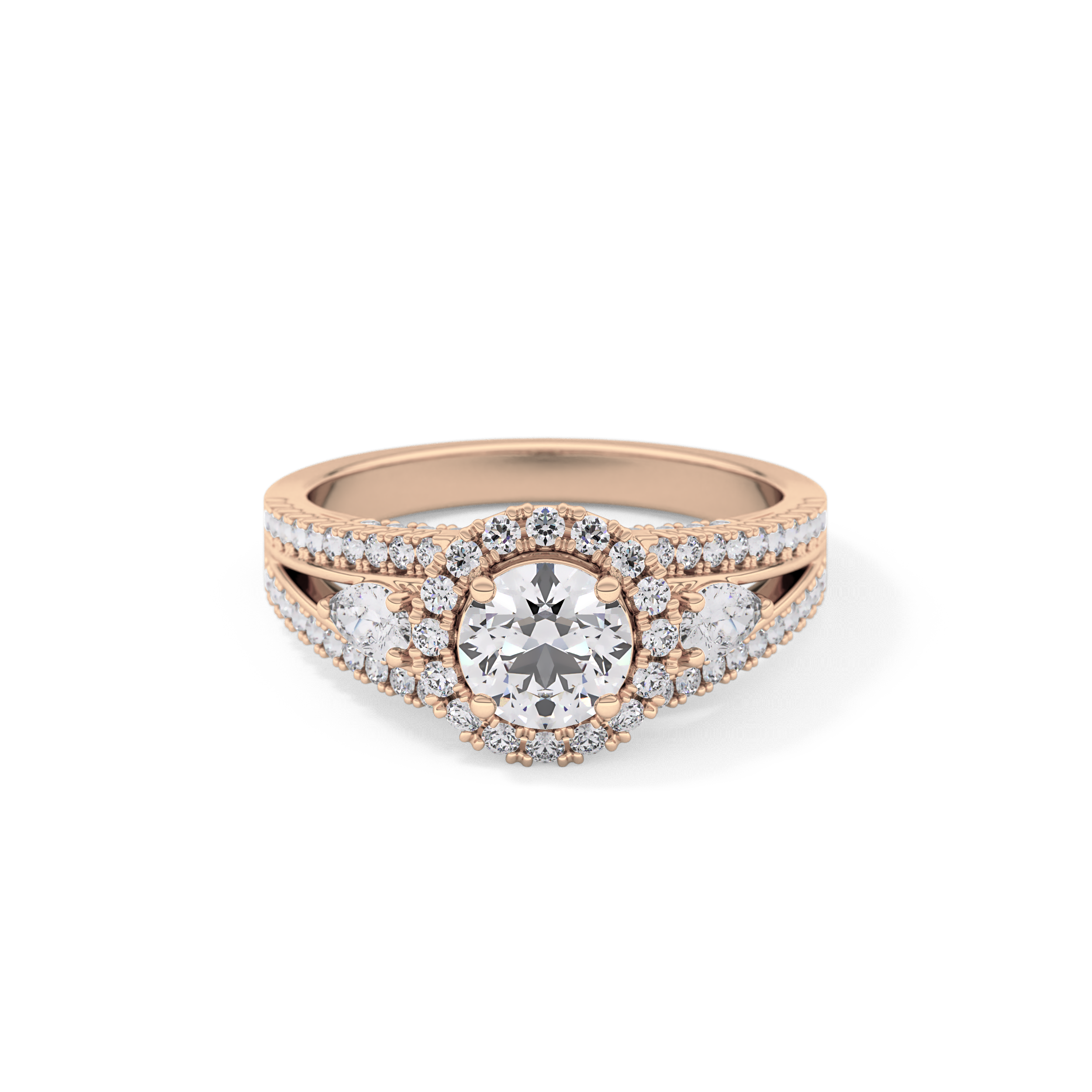 Round Halo & Split Shank Pave Lab Grown Diamond Engagement Ring