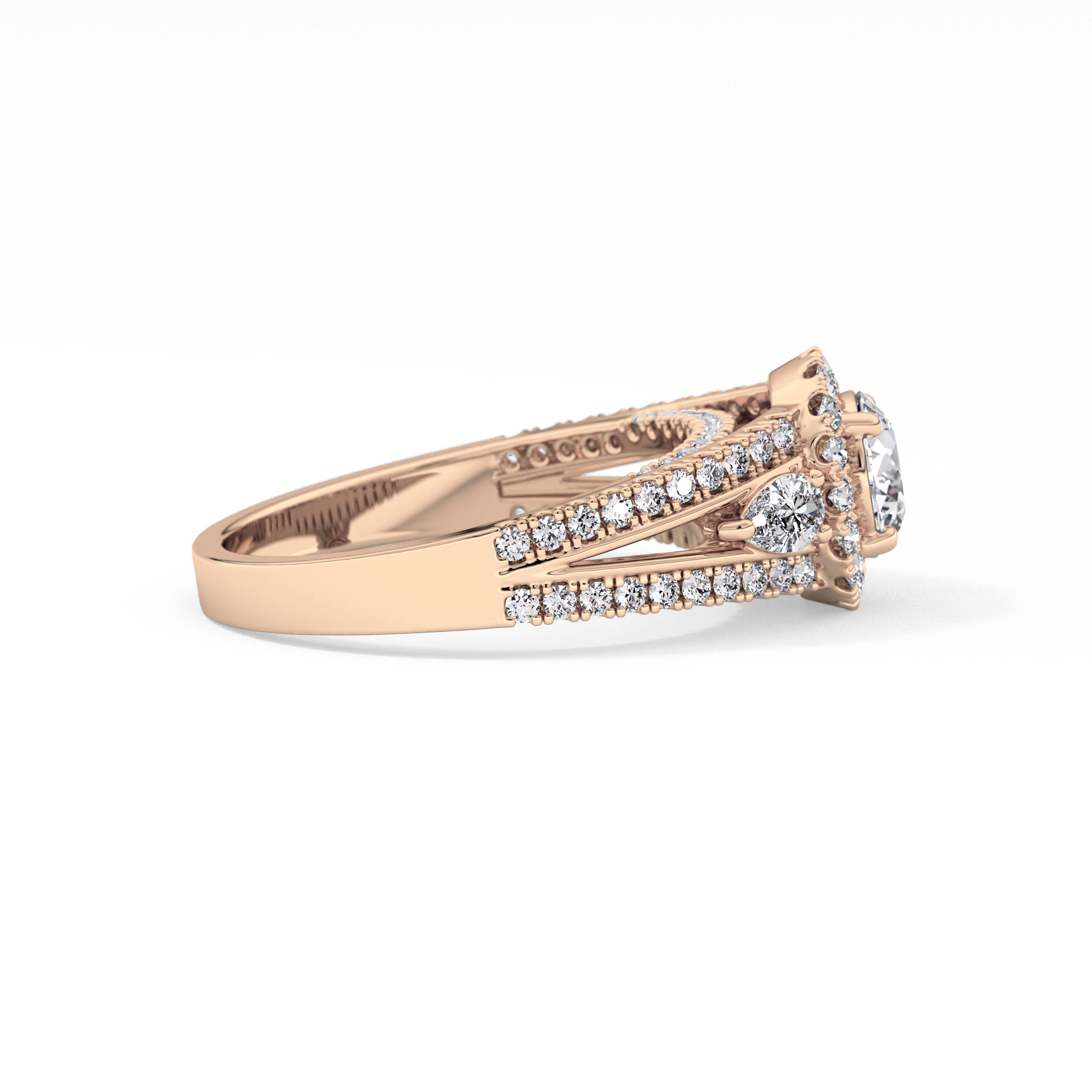 Round Halo & Split Shank Pave Lab Grown Diamond Engagement Ring