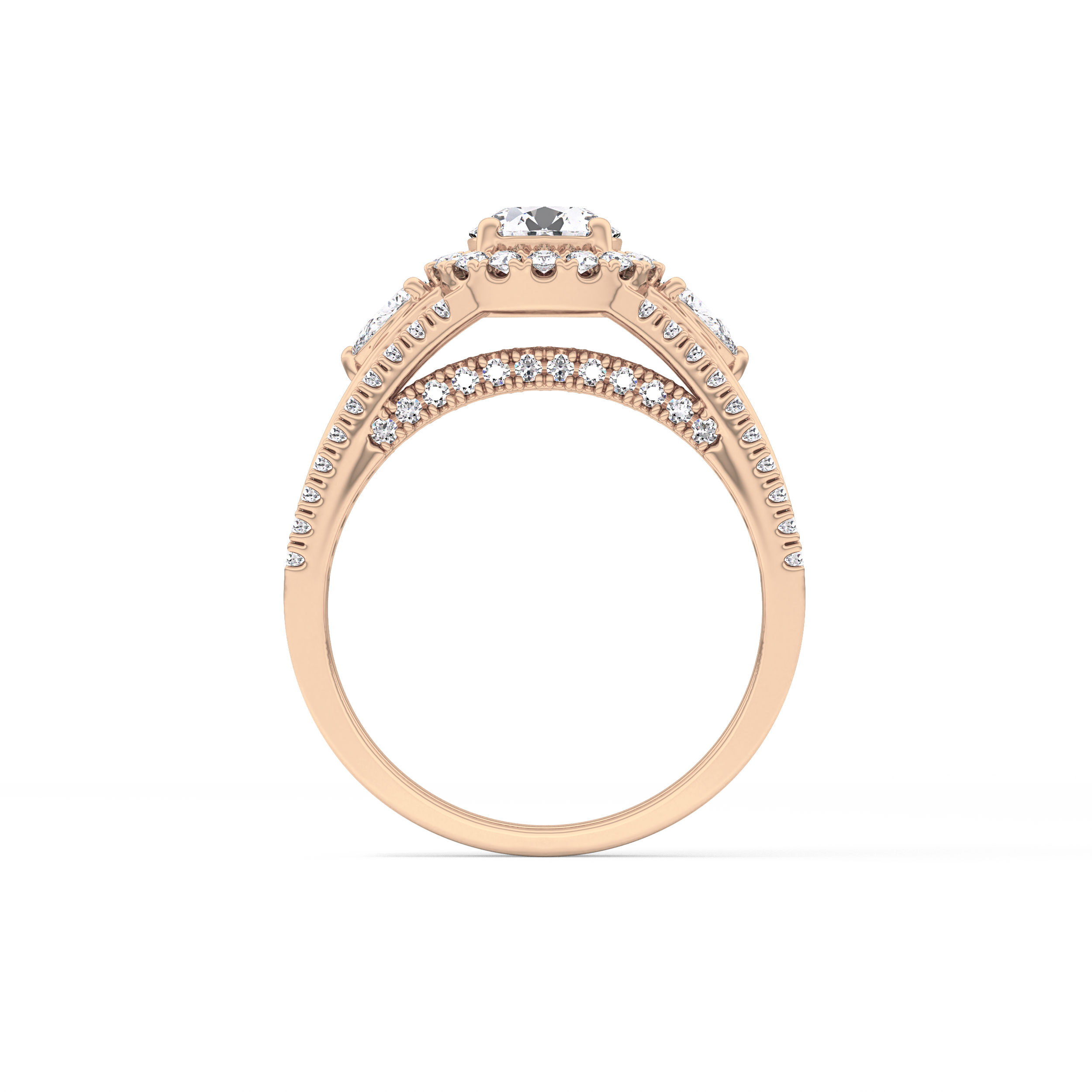 Round Halo & Split Shank Pave Lab Grown Diamond Engagement Ring